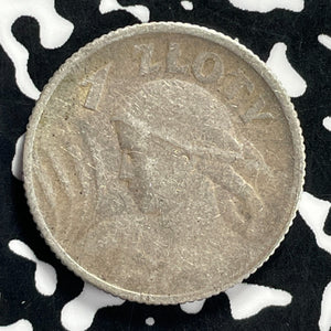 1924 Poland 1 Zloty Lot#JM9808 Silver! Scarce!