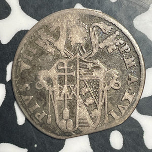 1816-B Papal States 1 Grosso Lot#JM9174 Silver! Scarce! Clipped Planchet