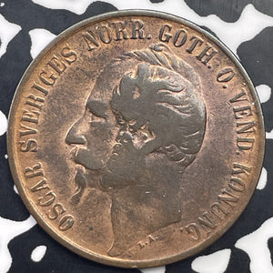 1858 Sweden 5 Ore Lot#C1457 Nice Detail, Old Cleaning