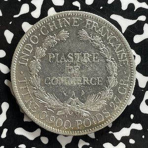 1898-A French Indo-China 1 Piastre Lot#JM0218 Large Silver! Cleaned