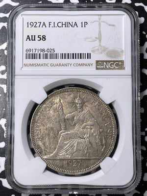 1927-A French Indo-China 1 Piastre NGC AU58 Lot#G9483 Large Silver!