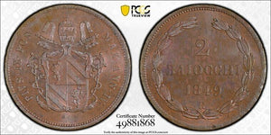 1849-R Papal States 2 Baiocchi PCGS MS64BN Lot#G8244 Top Graded! KM#1343