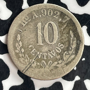 1880-Ho A Mexico 10 Centavos Lot#T7766 Silver! Scarce! Reverse Scratch