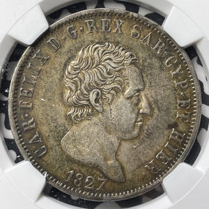 1827-P Italy Sardinia 5 Lire NGC XF45 Lot#G8546 Large Silver! Anchor