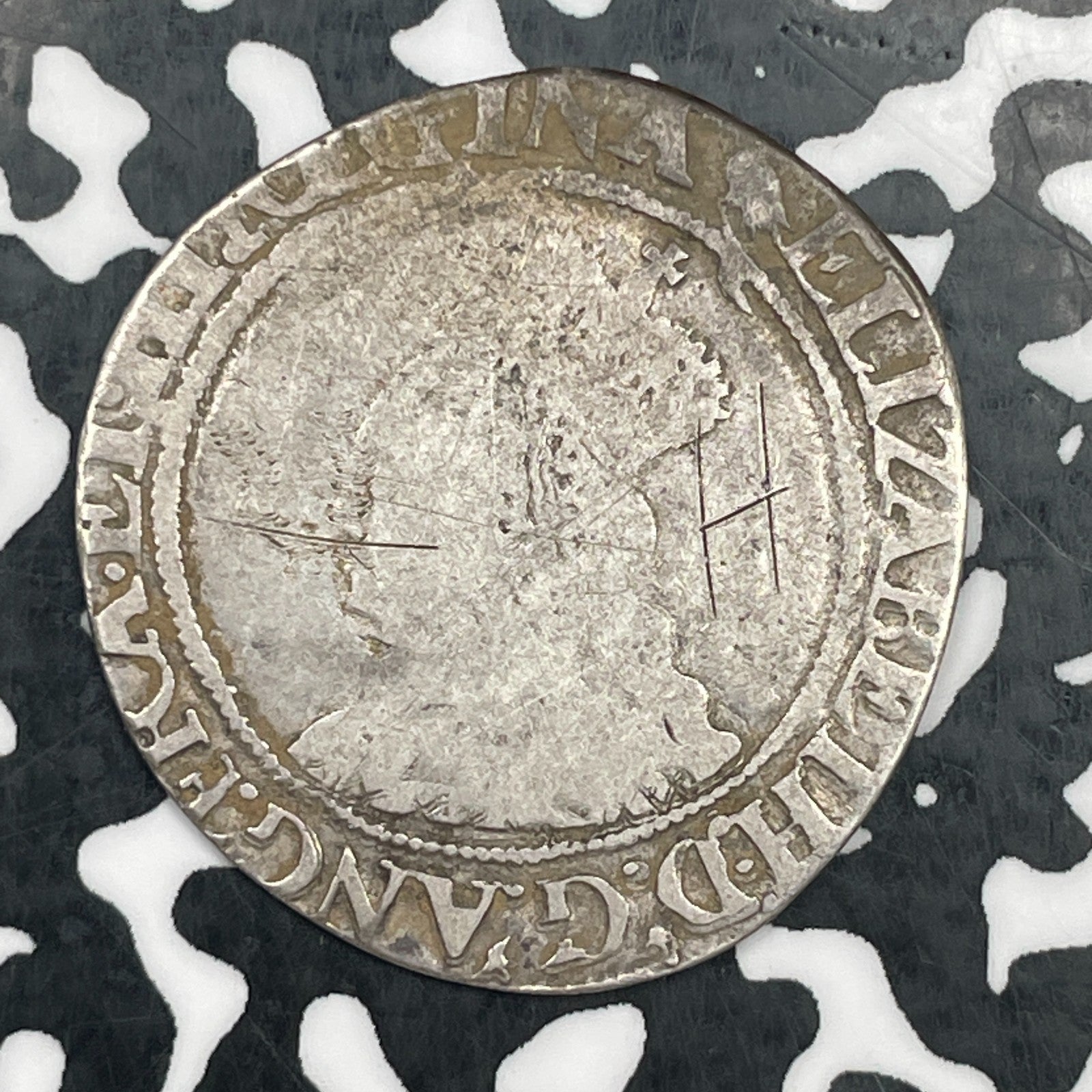 (1560-61) G.B. Elizabeth I 1 Shilling Lot#JM1783 Silver! Obverse Graffiti