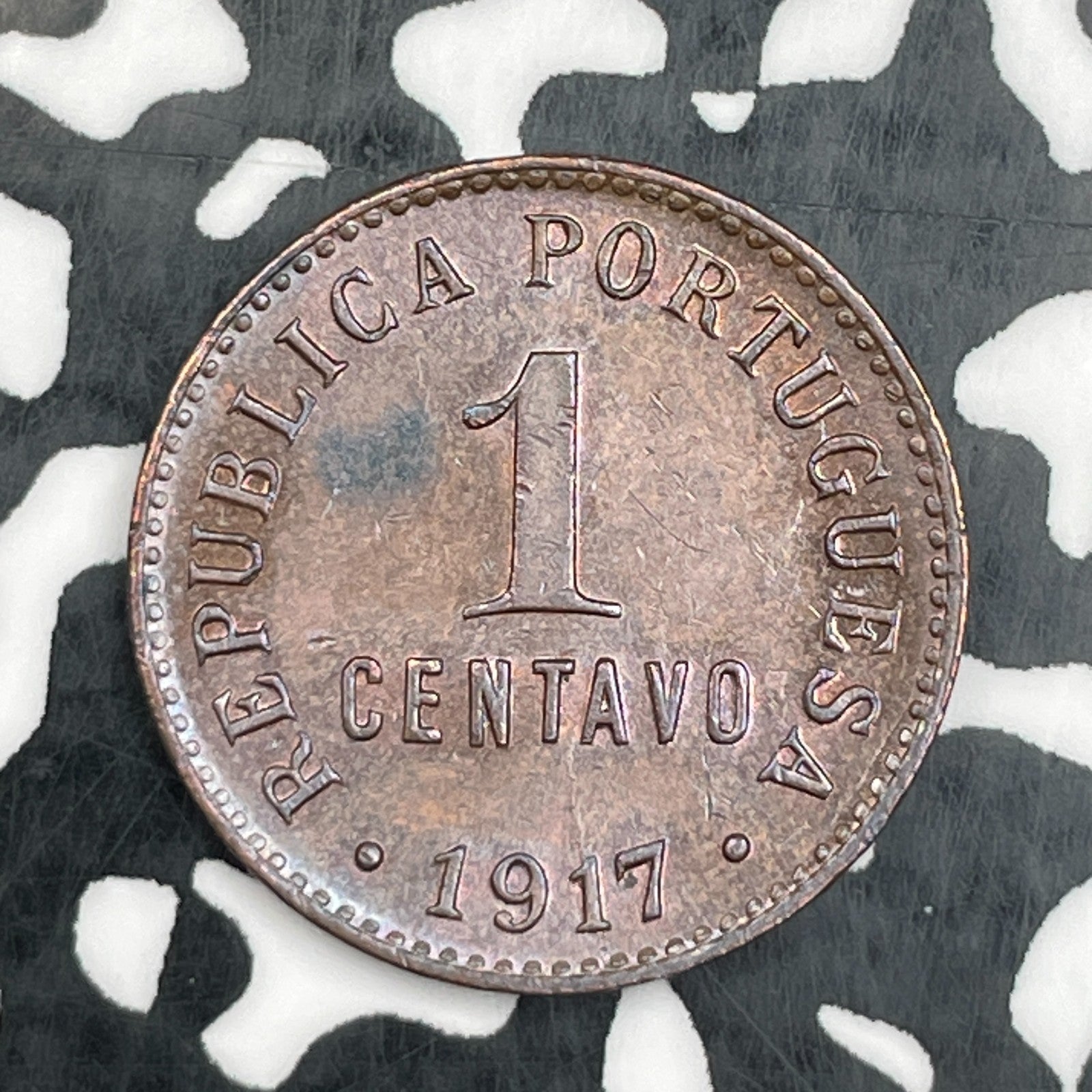 1917 Portugal 1 Centavo Lot#N2226 High Grade! Beautiful!