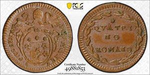 (1786-87) Papal States 1 Quattrino PCGS MS62BN Lot#G8229 Nice UNC! KM#1223