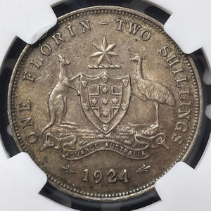 1924 Australia 1 Florin NGC AU53 Lot#G8538 Silver!