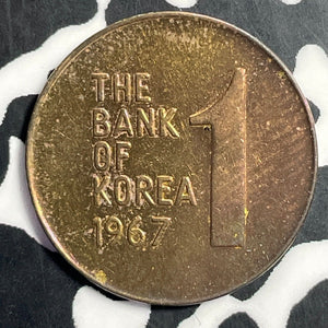 1967 South Korea 1 Won Lot#E8451 High Grade! Beautiful Toning!