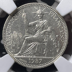 1937 French Indo-China 10 Centimes NGC MS65 Lot#G8543 Silver! Gem BU!