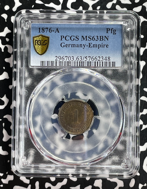 1876-A Germany 1 Pfennig PCGS MS63BN Lot#G880 Choice UNC!