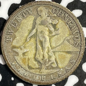 1918-S U.S. Philippines 20 Centavos Lot#D8341 Silver!