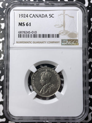 1924 Canada 5 Cents NGC MS61 Lot#G7197 Nice UNC!