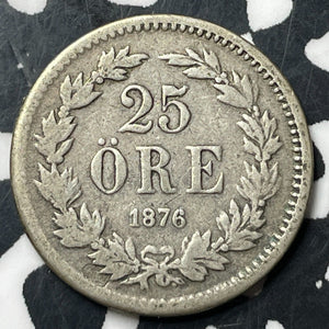 1876 Sweden 25 Ore Lot#E8141 Silver!