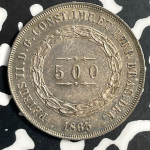 1865 Brazil 500 Reis Lot#T1041 Silver! High Grade! Beautiful!