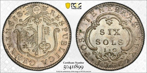 1776-IG Switzerland Geneva 6 Sols PCGS MS64 Lot#G9602 Choice UNC! KM#82