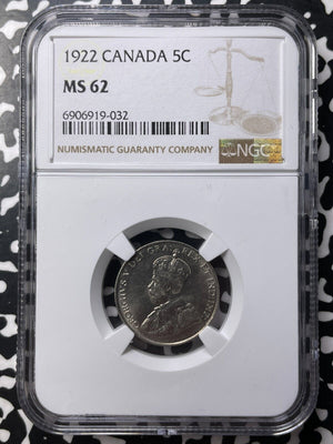 1922 Canada 5 Cents NGC MS62 Lot#G8809 Nice UNC!