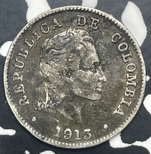 1913 Colombia 10 Centavos Lot#C0355 Silver!