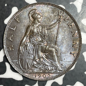1902 Great Britain 1/2 Penny Half Penny Lot#T3604 High Grade! Beautiful!