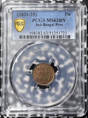 (1831-35) India Bengal Presidency 1 Pie PCGS MS63BN Lot#G9239 Choice UNC!