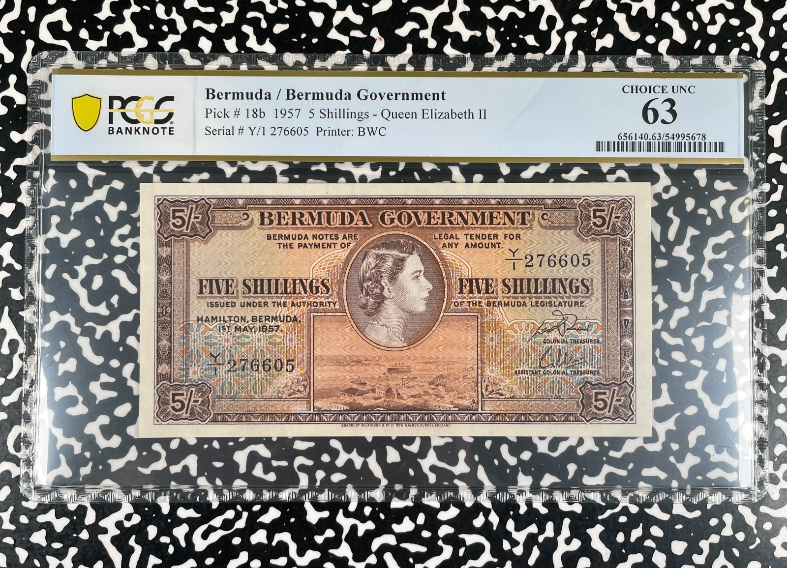 1957 Bermuda 5 Shillings Banknote PCGS Choice UNC 63 Lot#B3573 Pick#18b