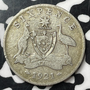 1921 Australia 6 Pence Sixpence Lot#E9453 Silver!