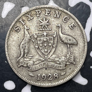 1928 Australia 6 Pence Sixpence Lot#E9474 Silver!