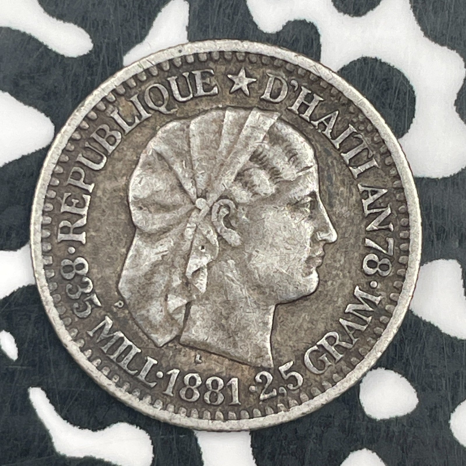 1881 Haiti 10 Centimes Lot#F8268 Silver!