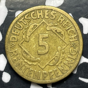 1924-E Germany 5 Rentenpfennig (4 Available) (1 Coin Only) KM#32