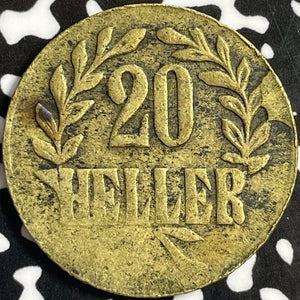 1916-T German East Africa 20 Heller Lot#D9076 Brass