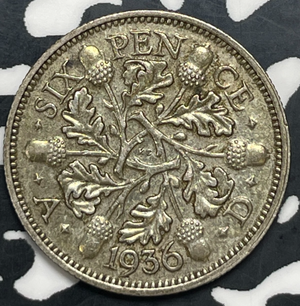 1936 Great Britain 6 Pence Sixpence Lot#T9982 Silver!