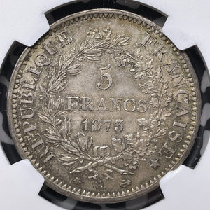 1873-A France 5 Francs NGC MS62 Lot#G8895 Large Silver! Nice UNC!