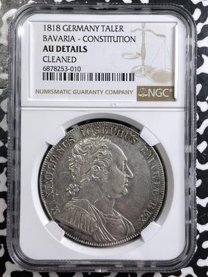 1818 Germany Bavaria Constitution 1 Thaler NGC Cleaned-AU Details Lot#G7221