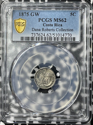 1875-GW Costa Rica 5 Centavos PCGS MS62 Lot#G9457 Silver! Dana Roberts Collec.