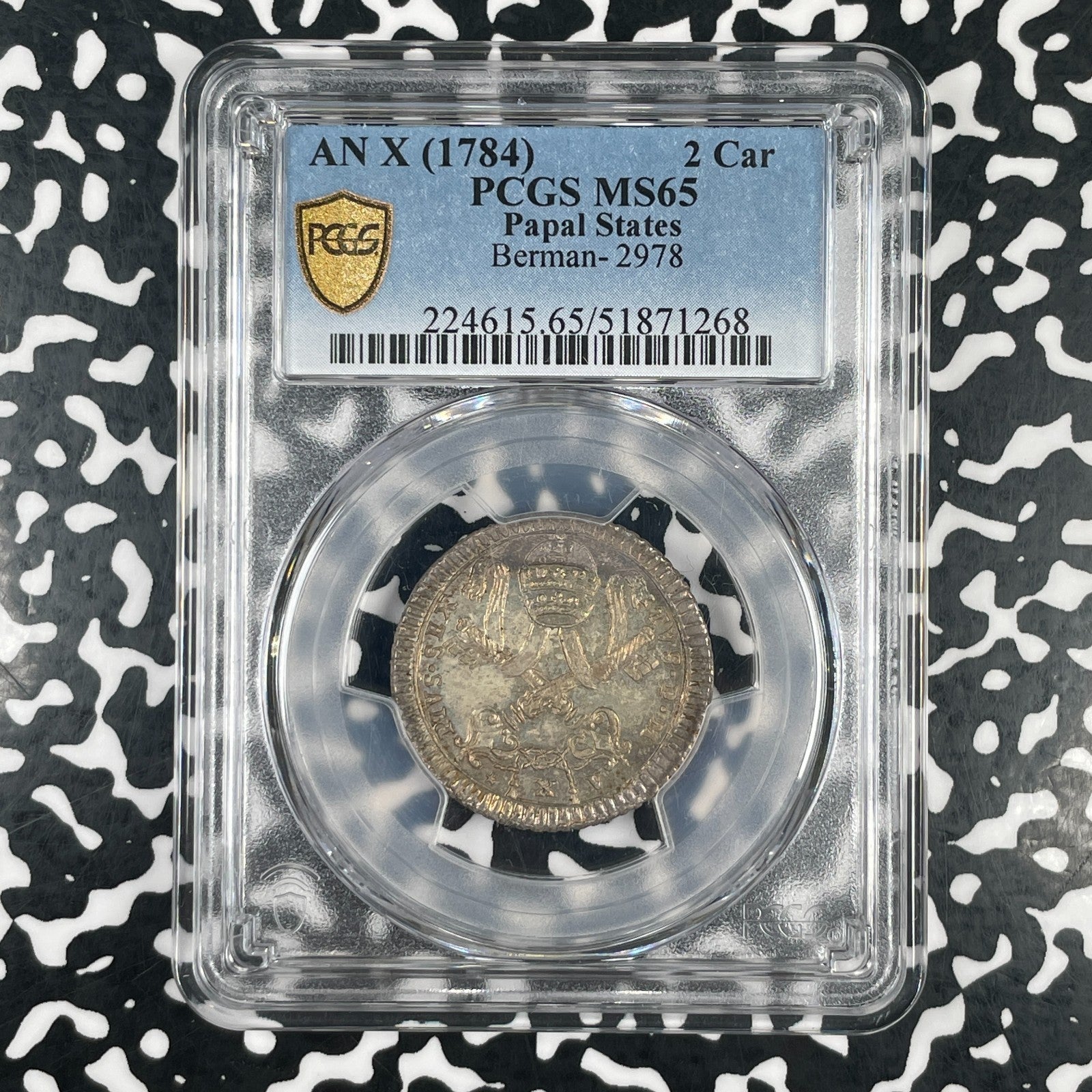 ANX (1784) Papal States Pius VI 2 Carlini PCGS MS65 Lot#G4188 Silver! Top Graded