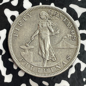 1903 U.S. Philippines 50 Centavos Lot#C1020 Silver! Obverse Scratch