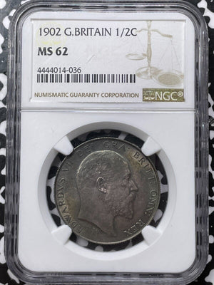1902 Great Britain 1/2 Crown NGC MS62 Lot#G7027 Silver! Beautiful Toning!