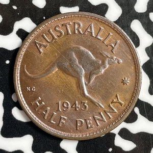 1943 Australia 1/2 Penny Half Penny Lot#E1128 High Grade! Beautiful!