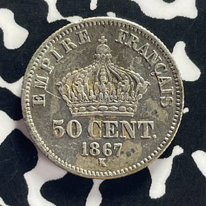 1867-KFrance 50 Centimes Lot#T8655 Silver! Nice!