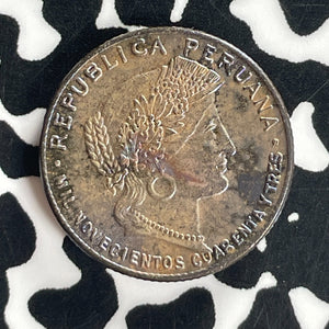1943 Peru 5 Centavos Lot#T8009 High Grade! Beautiful! KM#213.2A1