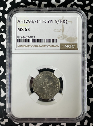AH 1293 Year 11 (1885) Egypt 5/10 Qirsh NGC MS63 Lot#G261 Choice UNC!