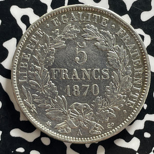 1870-A France 5 Francs Lot#JM0155 Large Silver! Nice Details, Old Cleaning