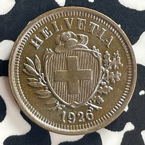 1926 Switzerland 1 Rappen Lot#T7991 High Grade! Beautiful!
