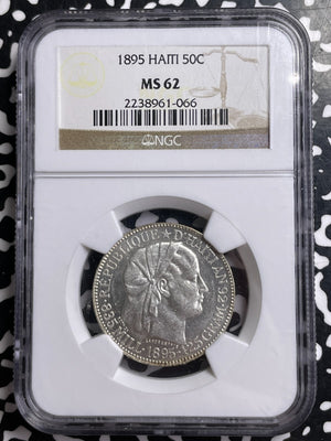 1895 Haiti 50 Centimes NGC MS62 Lot#MK90 Silver! Nice UNC!