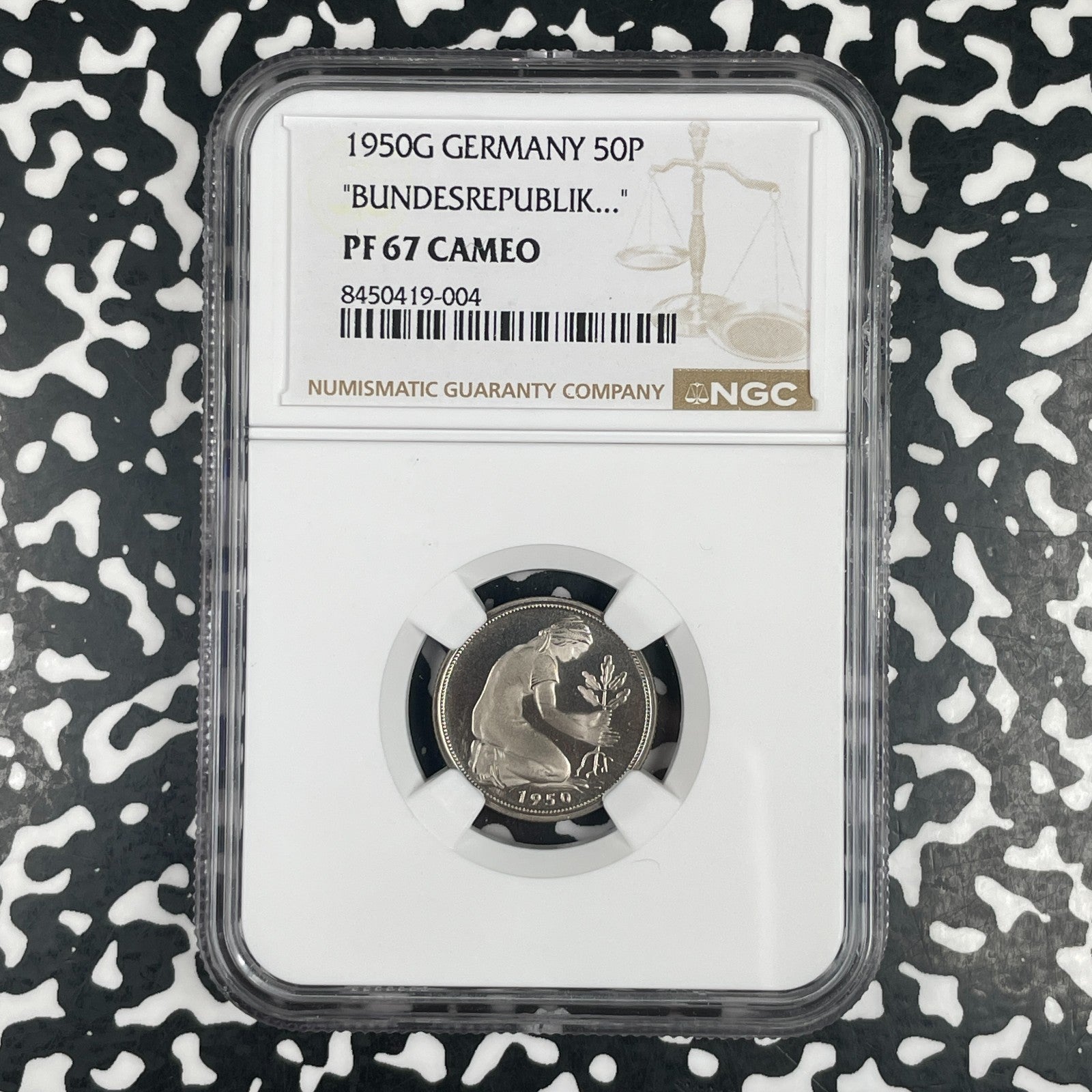 1950-G West Germany 50 Pfennig NGC PR67 Cameo Lot#G3737 Proof! Gem BU!