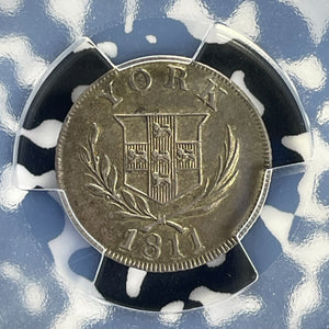 1811 G.B. Yorkshire Cattle & Barber 6 Pence Token PCGS AU58 Lot#G762 Silver!