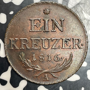 1816-A Austria 1 Kreuzer Lot#T3593 High Grade! Beautiful!