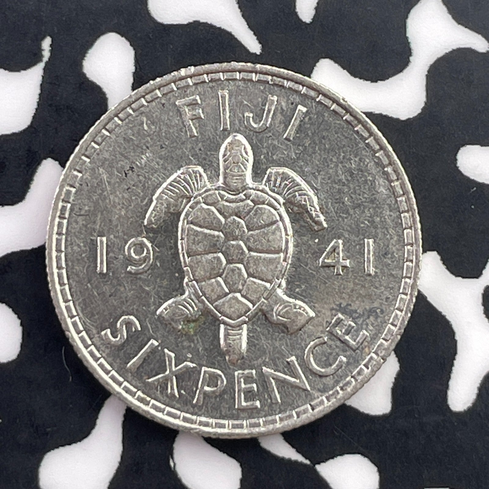 1941 Fiji 6 Pence Sixpence Lot#C5585 Silver! High Grade! Beautiful!