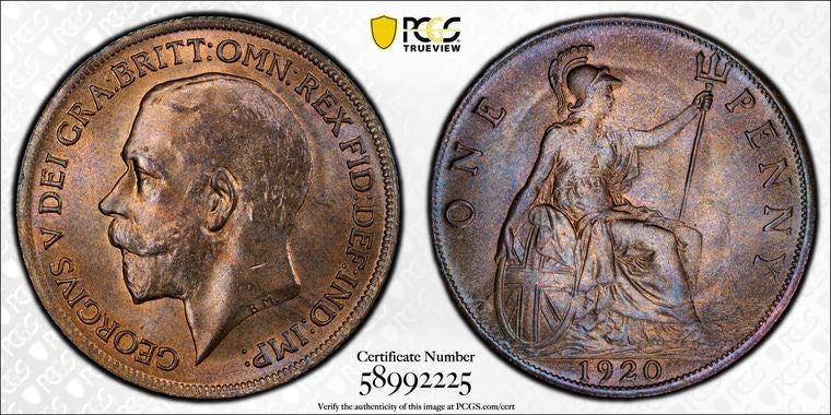 1920 Great Britain 1 Penny PCGS MS65RB Lot#G3983 Top Graded! Gem BU! S-4051