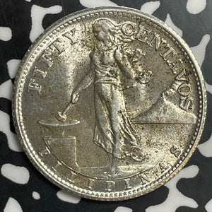 1944-S U.S. Philippines 50 Centavos Lot#E9757 Silver! High Grade! Beautiful!